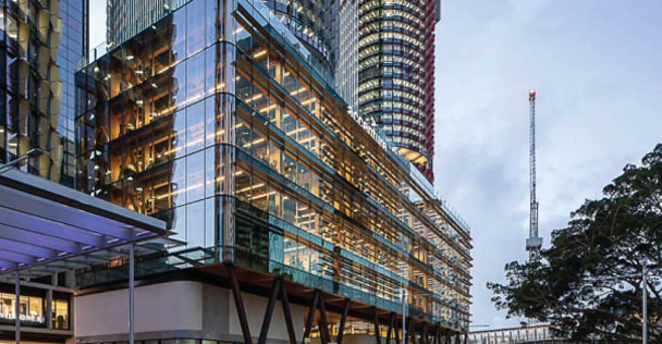 Exterior photo of the International House Sydney building at dusk